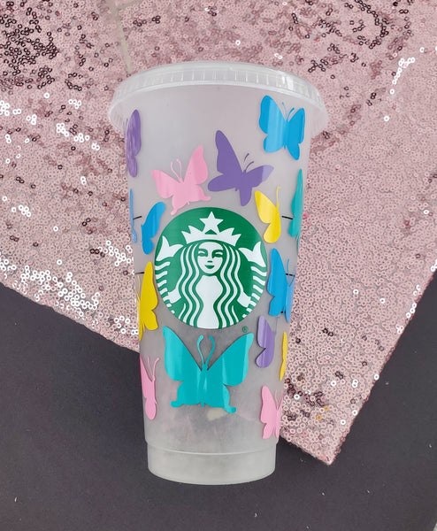 Custom Starbucks Cold Cup 24 Oz. Butterflies, Venti Starbucks Cup